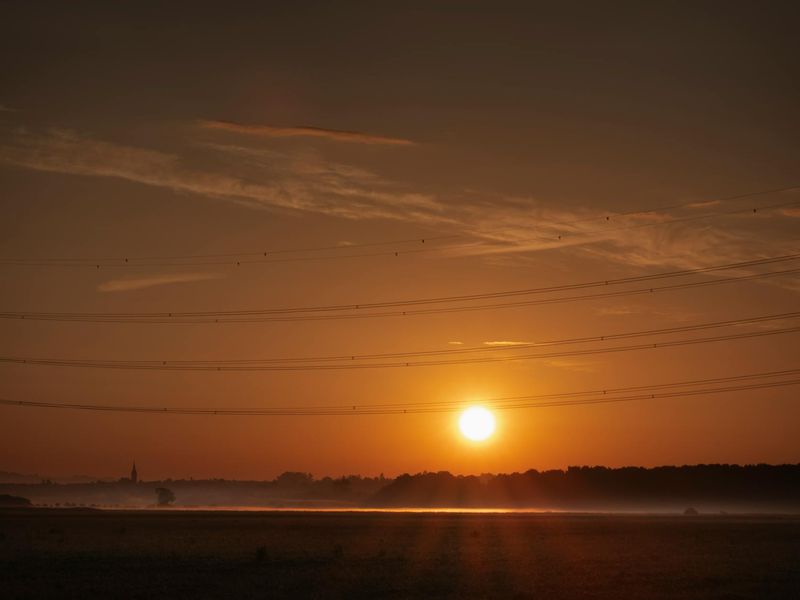 Wide open field with a clear horizon line at dusk.